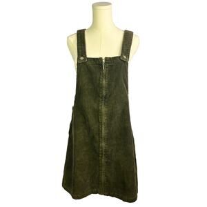 VTG J.L.N.Y. Corduroy Overall Dress Olive Green Women's Sz M full zip y2k
